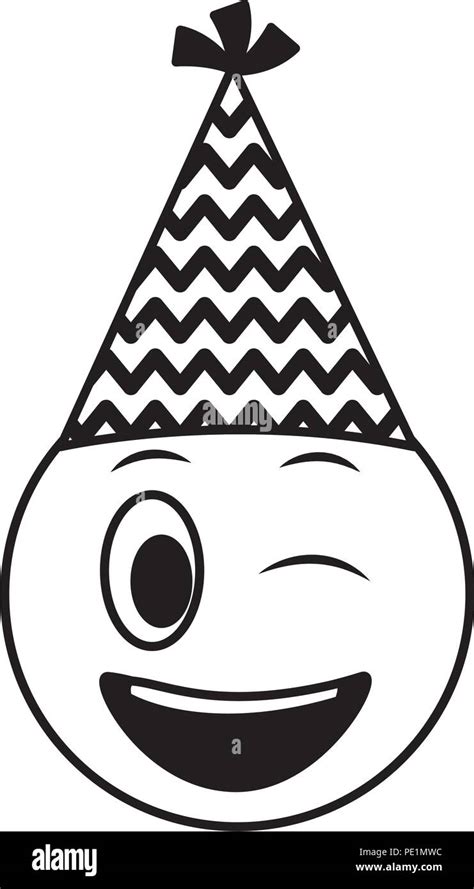 Cara De Cumpleaños Guiño Emoji Gorro De Fiesta En Blanco Y Negro Imagen
