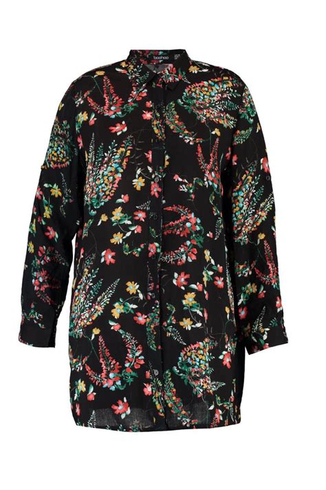 Plus Faye Floral Print Longline Shirt Shirts Floral Prints Long A Line