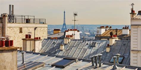 View Of Parisian Roofs And Eiffel Tower From Montmarte Paris France