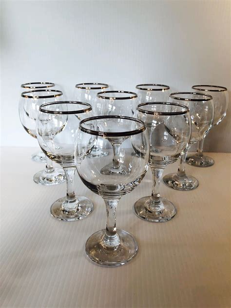 Excited To Share This Item From My Etsy Shop Vintage Silver Rim Wine Glasses Set Of 10