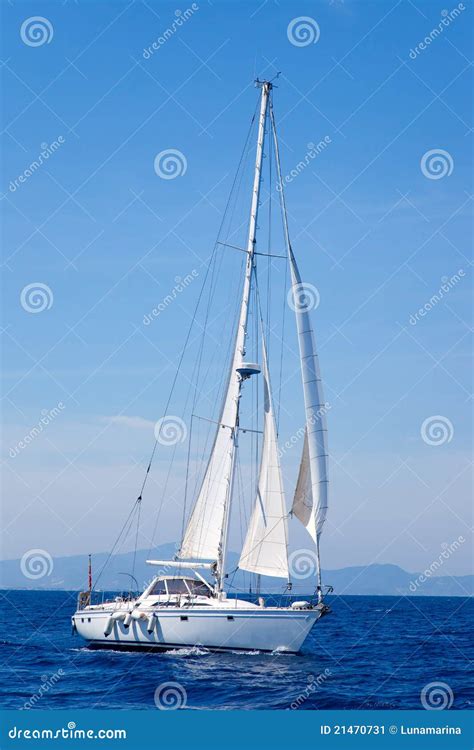 Blue Mediterranean Sailboat Sailing Stock Image Image Of