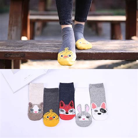 Ixuejie Lovely 5pairs Lot Cartoon Women Cute Socks Cotton Fox Rabbit Girls Sock Cute Printed