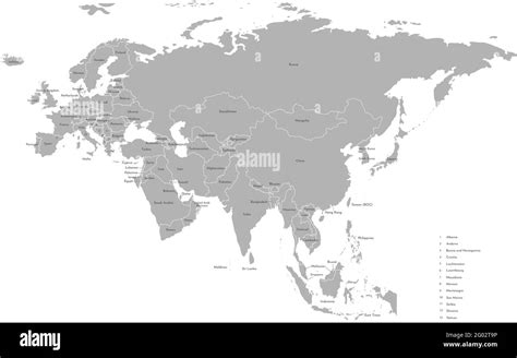 ilustración vectorial con mapa simplificado del continente eurasia estados fronteras y nombres