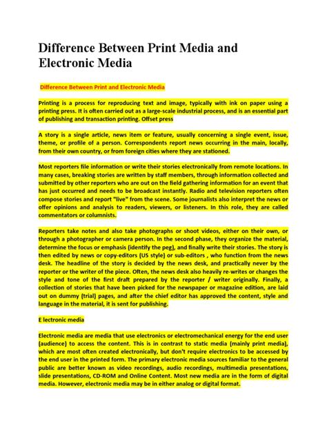 Difference Between Print Media And Electronic Media