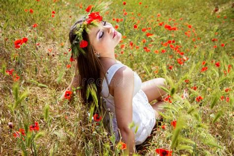 Portrait Of An Attractive Beautiful Girl In A Poppy Field Stock Image Image Of People Field
