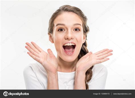 Exited Exited Young Woman Kicks Clenched Fist Arm Stock Image Image