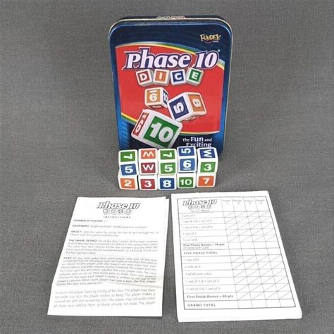 Phase 10 Dice Game Fundex 2008 Blue Tin Complete W Score Sheets