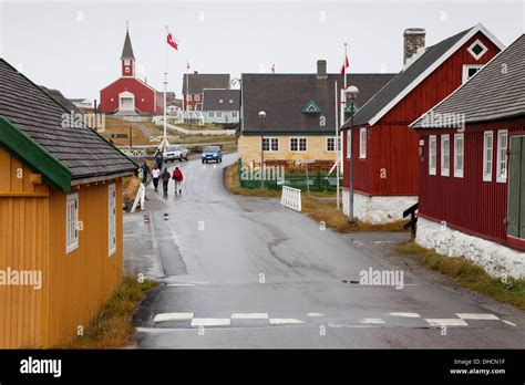 Buildings And Streetscape In The Old Town Of Nuuk Greenland Stock