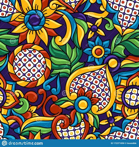 Mexican Talavera Seamless Pattern Decorative Background With