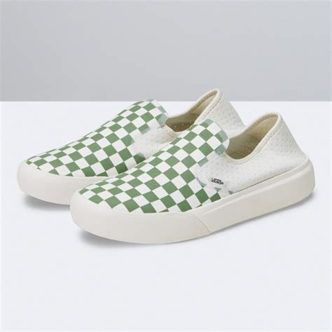 New Vans Comfycush One Checkerboard Greenmarshmallow Slip On Shoes