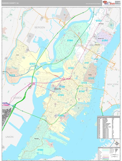 Hudson County Nj Wall Map Premium Style By Marketmaps