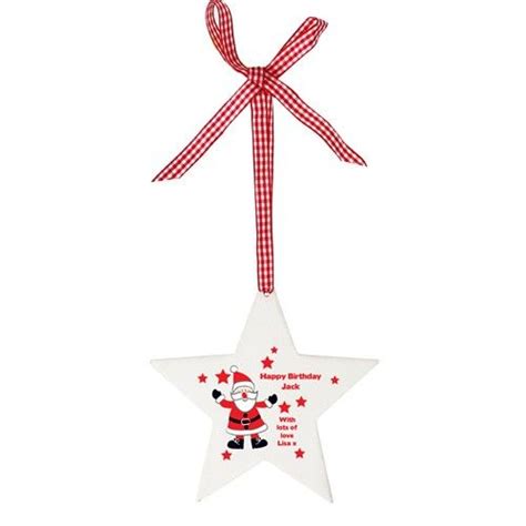 Personalised Christmas Santa Design Wooden Star Decoration