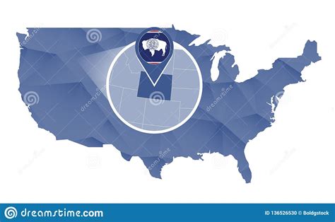 Wyoming State Magnified On United States Map Stock Vector