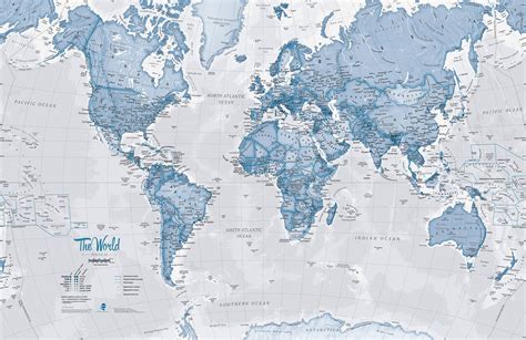 Blue World Atlas Map Wallpaper Mural Murals Wallpaper