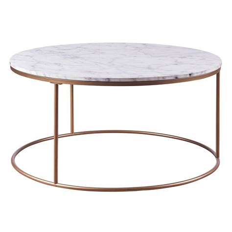 Versanora Marmo Faux Marble And Brass Round Coffee Table With Faux