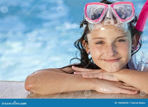 Girl In Swimming Pool With Goggles And Snorkel Stock Photo Image Of