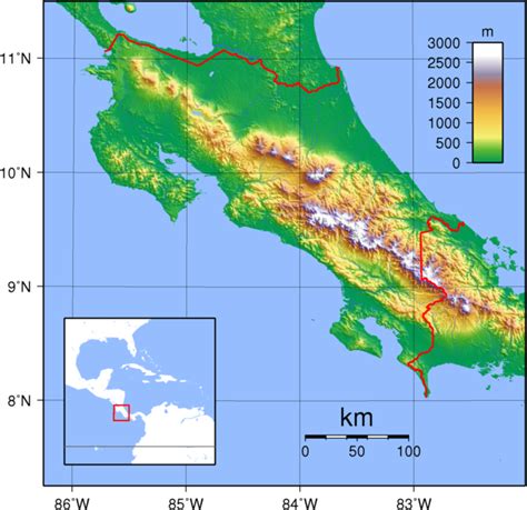 Topographie Landkarte Costa Rica