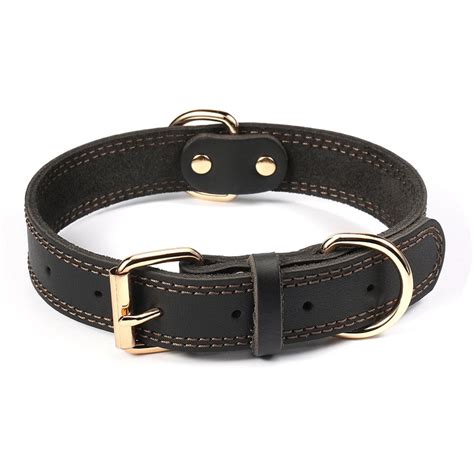 Leather Dog Collar Genuine Leather Alloy Hardware Double D Ring Best
