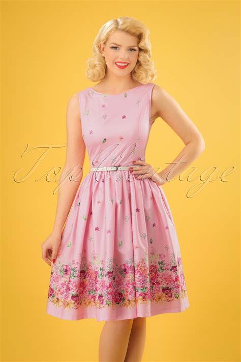 50s Audrey Floral Swing Dress In Pink