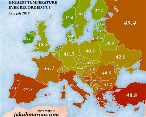 The Highest Heatwave Temperatures In Europe Map Northmeteogr