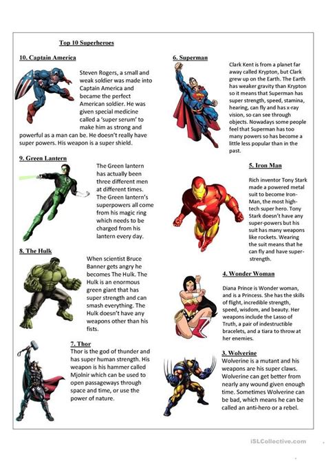 Top 10 Superheroes Для уроков Английский язык Английский и Обучение