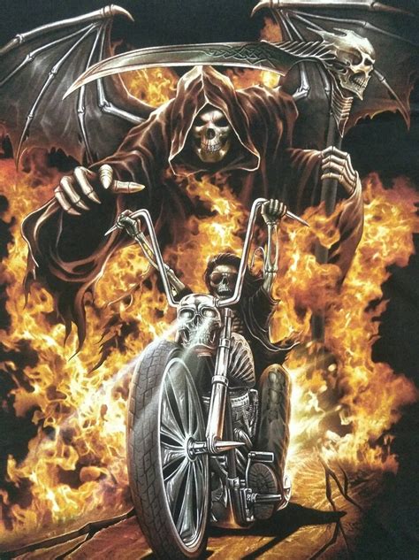 Flaming Skeleton Grim Reaper Motorcycle Chopper Biker Flag Etsy