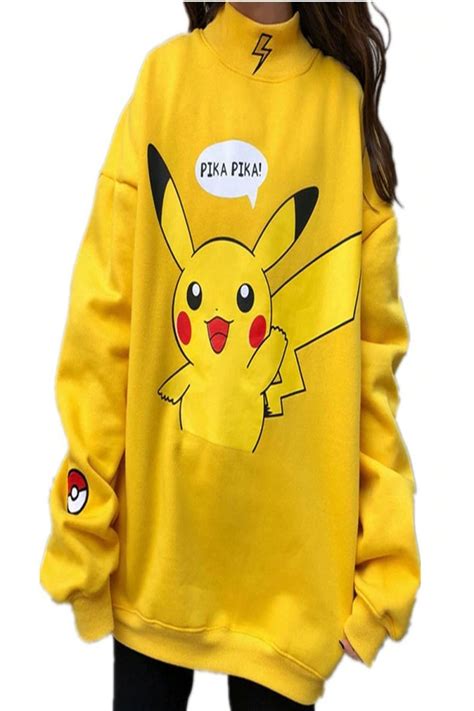 Women Hoodies Turtleneck Pikachu Print Sweatshirts Harajuku Pokemon