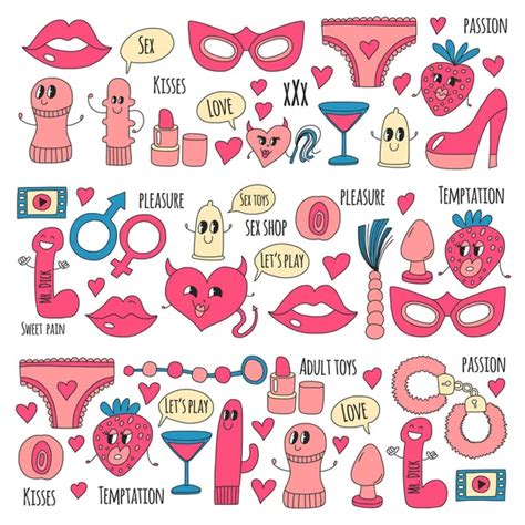 Doodle Humorous Vector Sextoys For Sex Shop Internet Shop Dildo Sex Love Passion Temptation
