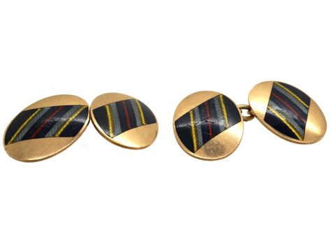 9ct Gold And Enamel Oval Cufflinks Zl The Antique Jewellery Company