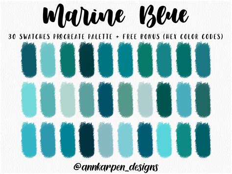 Marine Blue Procreate Palette 30 Hex Color Codes Instant Etsy Uk