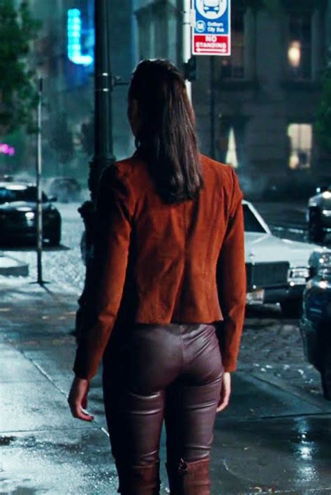 Justice League Gal Gadot Brown Leather Jacket Celebs Outfits