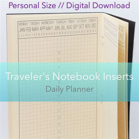 Daily Planner Personal Size Printable Travelers Notebook Insert