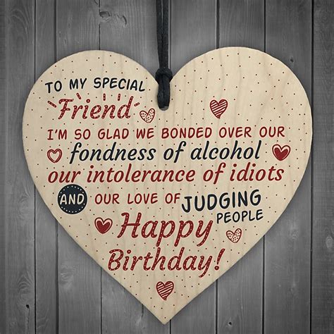 Red Ocean Special Friend Friendship Sign Happy Birthday Plaque Shabby Chic Wooden Heart Thank