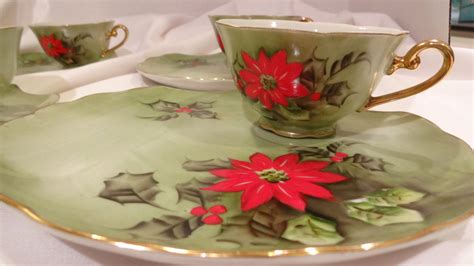 Vintage Lefton China Christmas Holiday Snack Set 8 Pieces