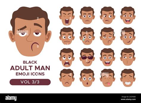 Male Facial Emotion Avatar Set Black Adult Man Emoji Character With