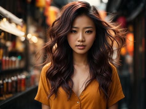 Premium Ai Image Asian Girl Hair Product Model Exudes Beauty Style And Confidence