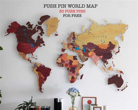 Famous World Map Wall Art With Pins Parade World Map With Major Countries