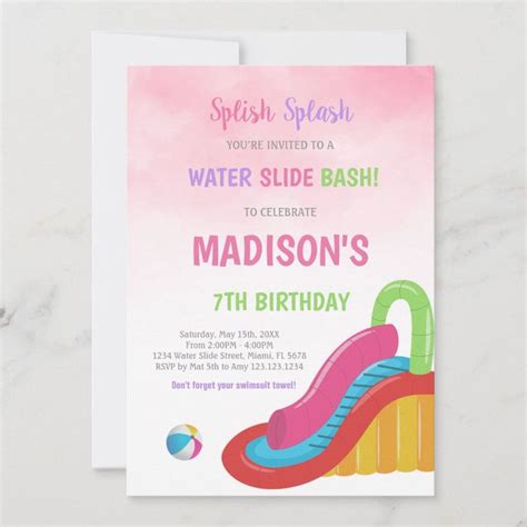 Pink Water Slide Birthday Invitations Zazzle Pool Birthday Invitations Birthday Invitations
