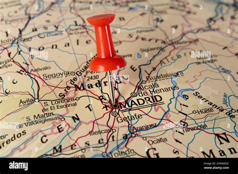A Pin On Madrid In A City Map Stock Photo Alamy