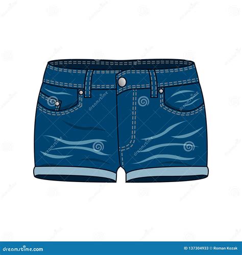 Set Of Denim Shorts Pants Technical Fashion Illustration With Mid Thigh Length Normal Low Waist