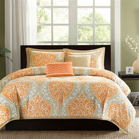 Size king comforter sets : King size 5-Piece Comforter Set in Orange Damask Print ...