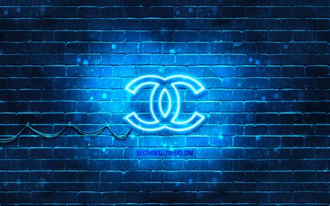 Download Wallpapers Chanel Blue Logo 4k Blue Brickwall Chanel Logo