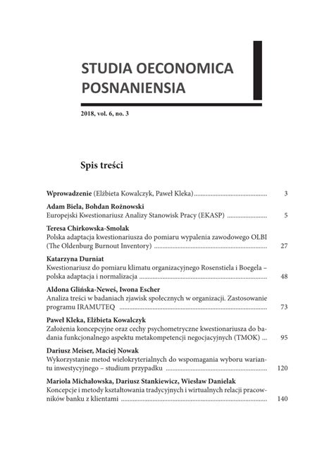 PDF Polska Adaptacja Kwestionariusza Do Pomiaru Wypalenia Zawodowego