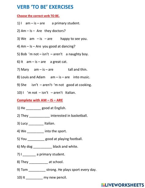 Verb To Be Exercises Worksheet Live Worksheets