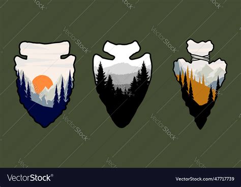 Set Of Emblems With Arrowhead Mountain Royalty Free Vector
