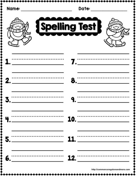 Freebie Winter Themed Spelling Test Template