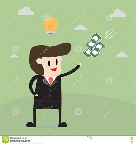 Businessman Get An Idea Get Money. Business Concept Cartoon Stock Vector - Illustration of light ...