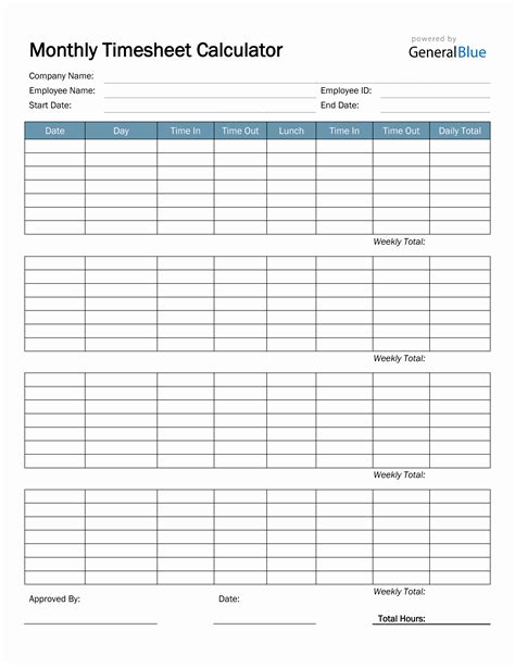 Printable Basic Monthly Timesheet Template Printable Free Templates