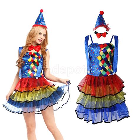 Funny Circus Clown Costume Comedy Woman Ladies Dress Party Halloween