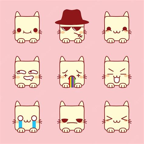 Premium Vector Cute Kawaii Cat Emoji Set